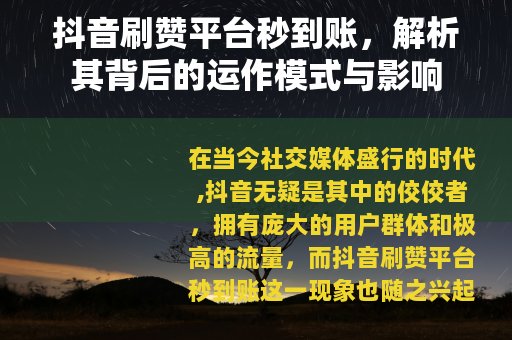 抖音刷赞平台秒到账，解析其背后的运作模式与影响