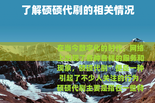 了解硕硕代刷的相关情况
