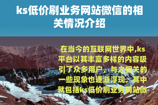 ks低价刷业务网站微信的相关情况介绍