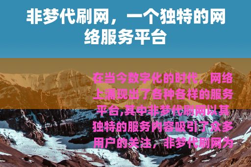 非梦代刷网，一个独特的网络服务平台