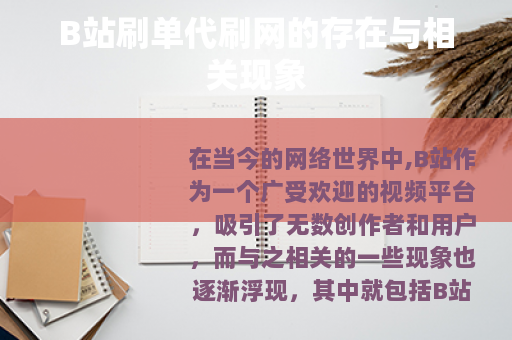 B站刷单代刷网的存在与相关现象