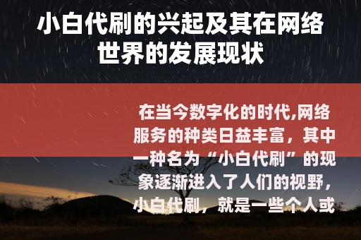 小白代刷的兴起及其在网络世界的发展现状