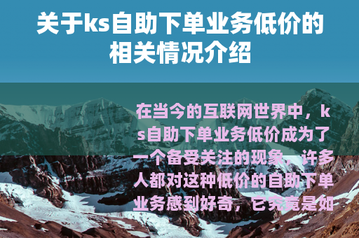关于ks自助下单业务低价的相关情况介绍