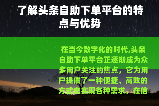 了解头条自助下单平台的特点与优势
