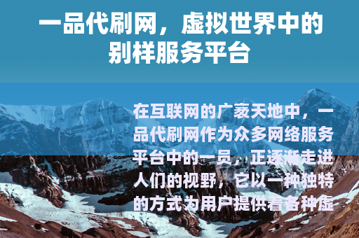 一品代刷网，虚拟世界中的别样服务平台