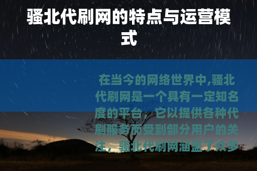 骚北代刷网的特点与运营模式