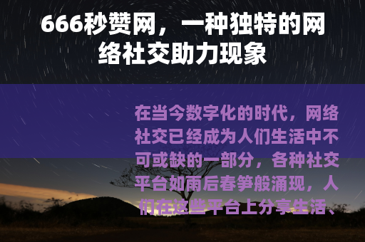 666秒赞网，一种独特的网络社交助力现象