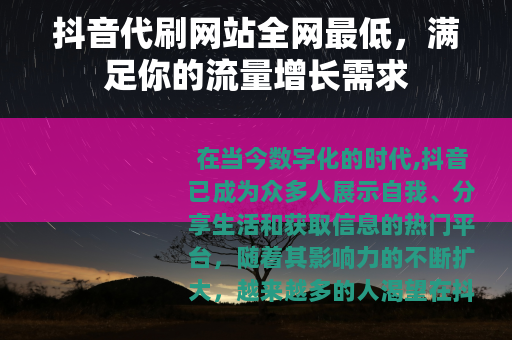 抖音代刷网站全网最低，满足你的流量增长需求
