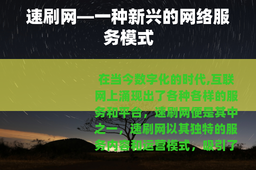 速刷网—一种新兴的网络服务模式