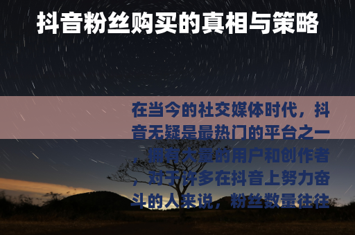 抖音粉丝购买的真相与策略