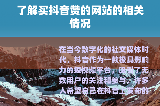 了解买抖音赞的网站的相关情况