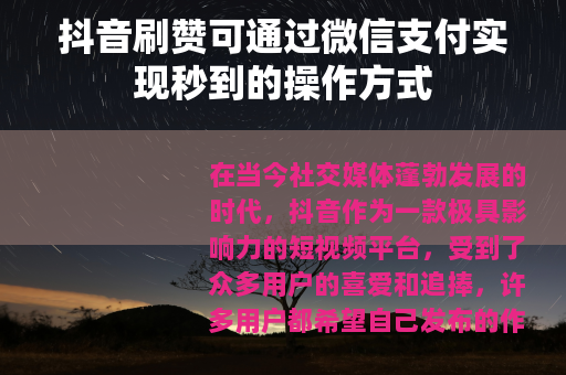 抖音刷赞可通过微信支付实现秒到的操作方式