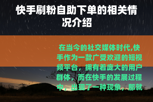 快手刷粉自助下单的相关情况介绍
