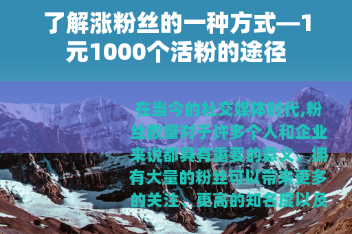 了解涨粉丝的一种方式—1元1000个活粉的途径