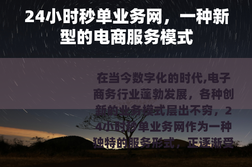 24小时秒单业务网，一种新型的电商服务模式