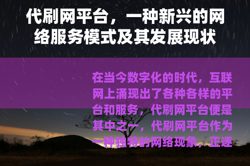 代刷网平台，一种新兴的网络服务模式及其发展现状