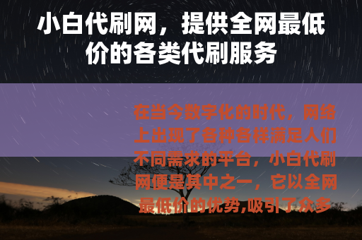 小白代刷网，提供全网最低价的各类代刷服务