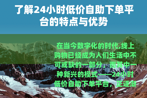 了解24小时低价自助下单平台的特点与优势