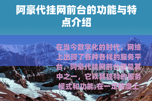 阿豪代挂网前台的功能与特点介绍