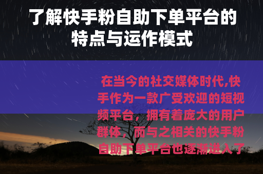 了解快手粉自助下单平台的特点与运作模式