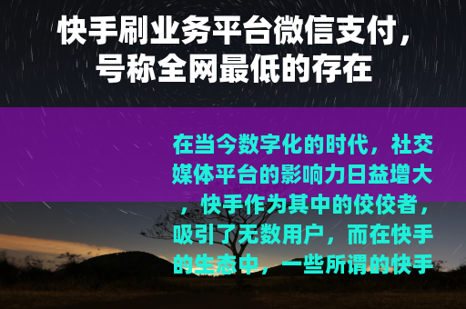 快手刷业务平台微信支付，号称全网最低的存在