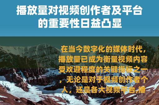 播放量对视频创作者及平台的重要性日益凸显
