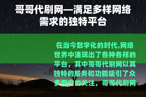 哥哥代刷网—满足多样网络需求的独特平台