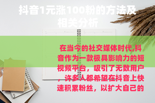 抖音1元涨100粉的方法及相关分析