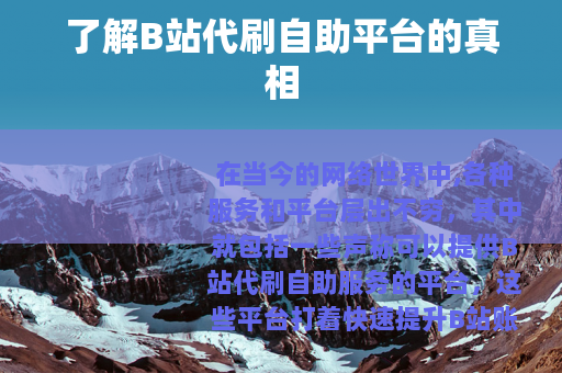 了解B站代刷自助平台的真相