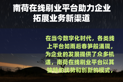 南荷在线刷业平台助力企业拓展业务新渠道