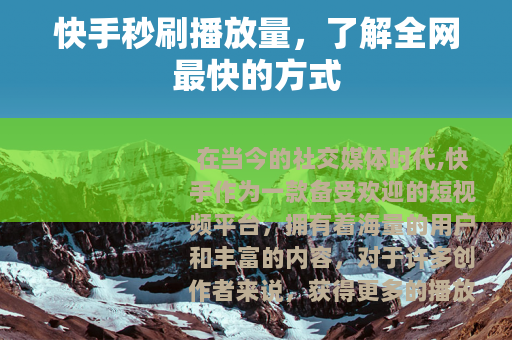 快手秒刷播放量，了解全网最快的方式