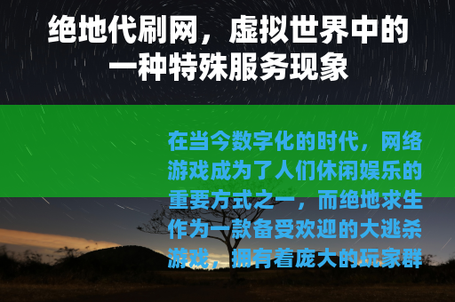 绝地代刷网，虚拟世界中的一种特殊服务现象