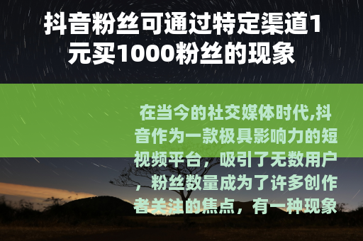 抖音粉丝可通过特定渠道1元买1000粉丝的现象