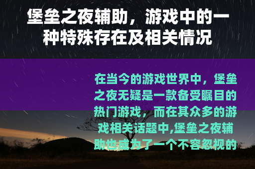 堡垒之夜辅助，游戏中的一种特殊存在及相关情况