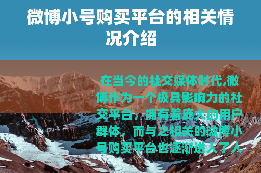 微博小号购买平台的相关情况介绍