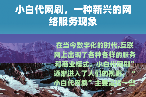 小白代网刷，一种新兴的网络服务现象