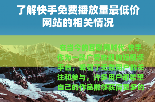 了解快手免费播放量最低价网站的相关情况