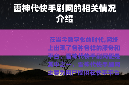 雷神代快手刷网的相关情况介绍