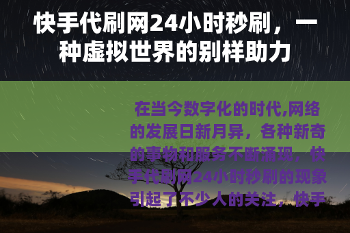 快手代刷网24小时秒刷，一种虚拟世界的别样助力