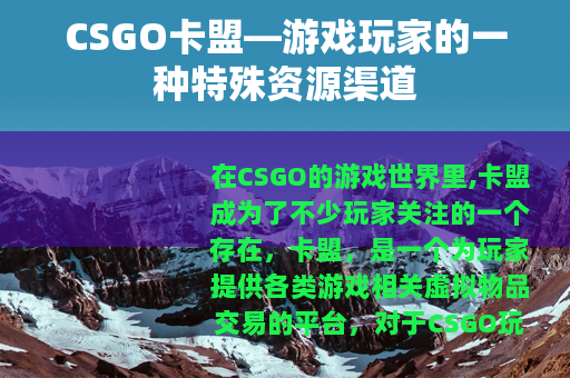 CSGO卡盟—游戏玩家的一种特殊资源渠道