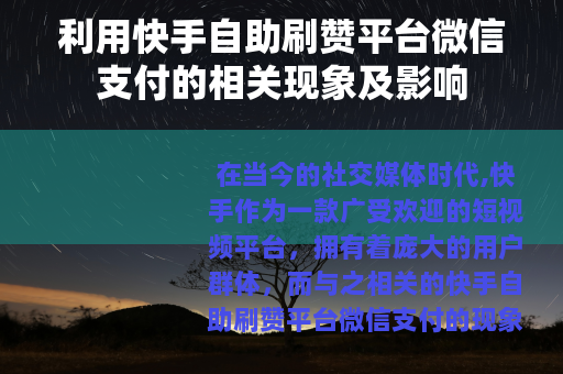利用快手自助刷赞平台微信支付的相关现象及影响