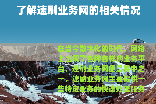 了解速刷业务网的相关情况
