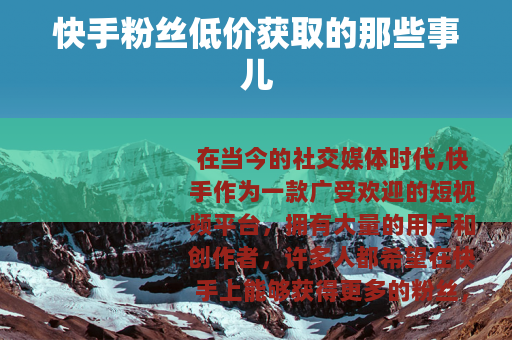 快手粉丝低价获取的那些事儿