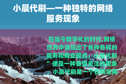 小晨代刷—一种独特的网络服务现象