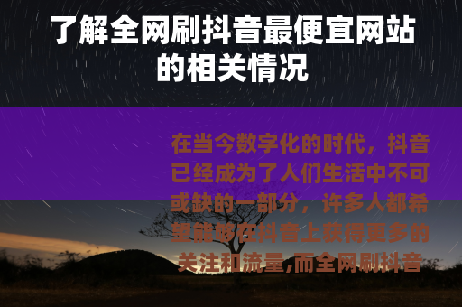了解全网刷抖音最便宜网站的相关情况