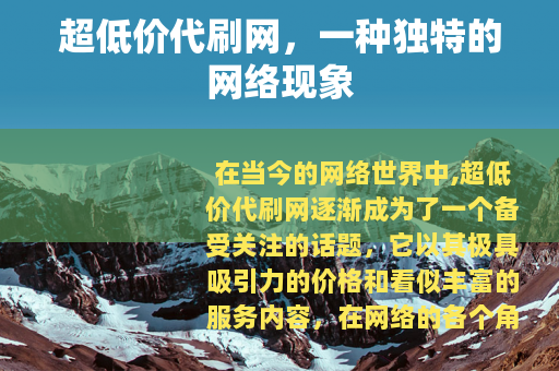 超低价代刷网，一种独特的网络现象