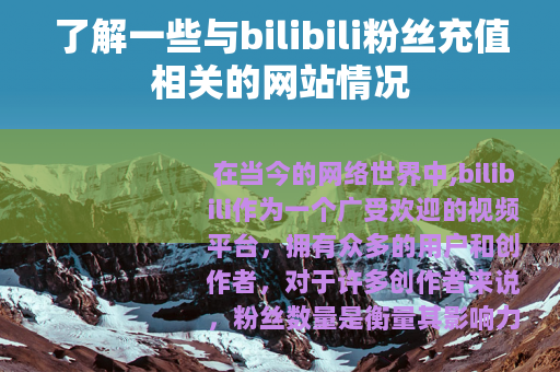 了解一些与bilibili粉丝充值相关的网站情况