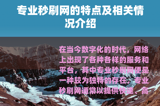 专业秒刷网的特点及相关情况介绍