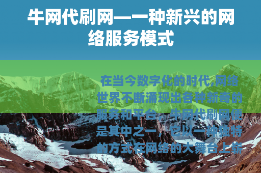 牛网代刷网—一种新兴的网络服务模式