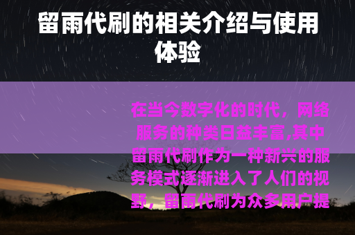 留雨代刷的相关介绍与使用体验